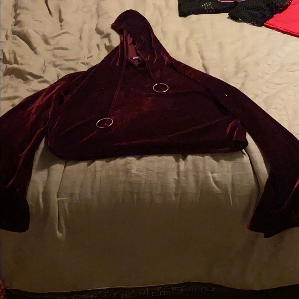 Velvet Hoodie; Bohemian Flowy Sleeves